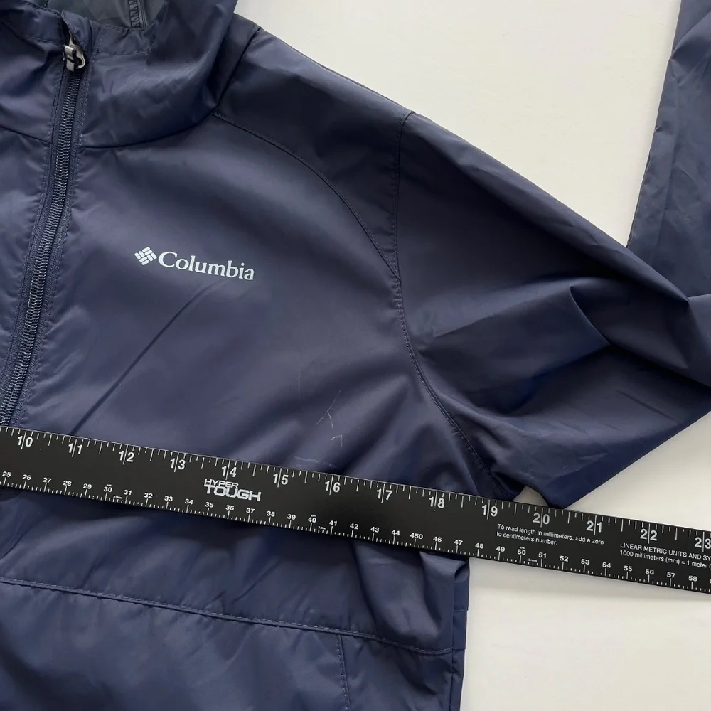 Columbia Unisex Kids Rain Jacket Sz XL 18-20 Navy Blue Windbreaker Light Hooded